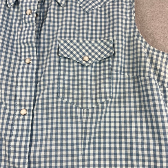 Wrangler Womens Blue Gingham Sleeveless Western Snap Shirt LRW257M Medium - Picture 3 of 4